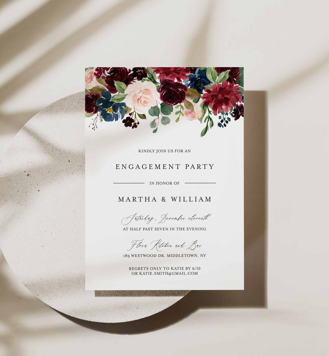 Burgundy Navy Engagement Invitation Printable