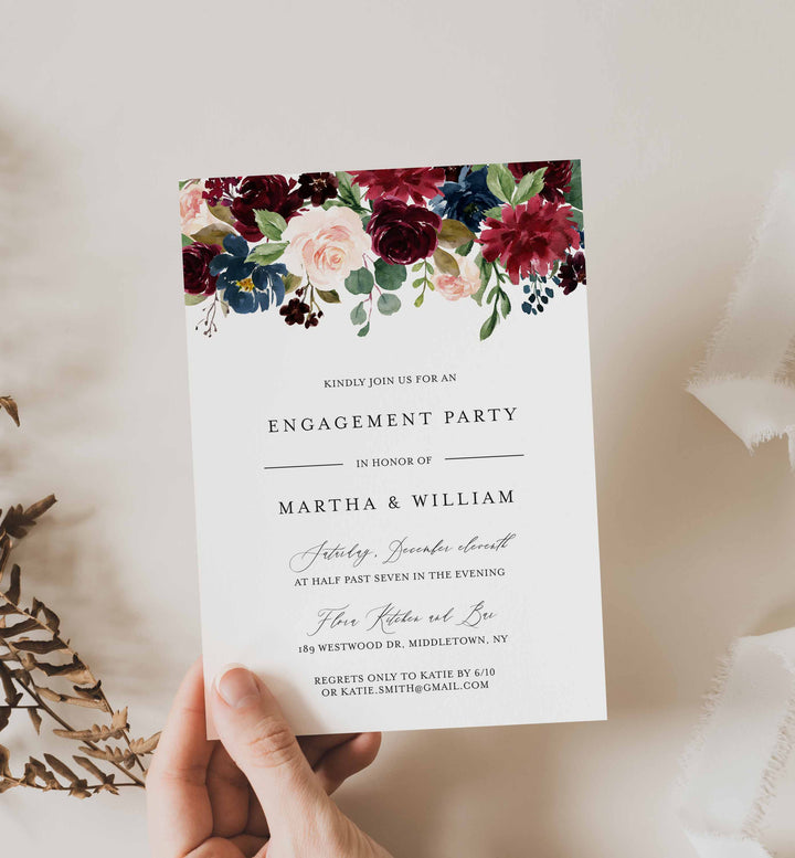 Burgundy Navy Engagement Invitation Printable