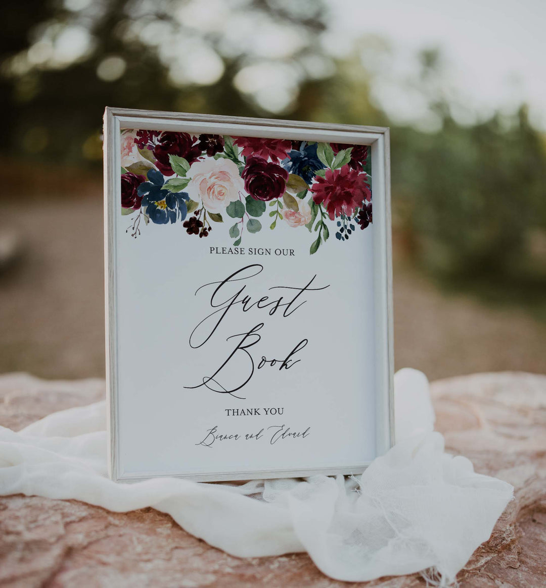 Burgundy Navy Wedding Guestbook Sign Printable