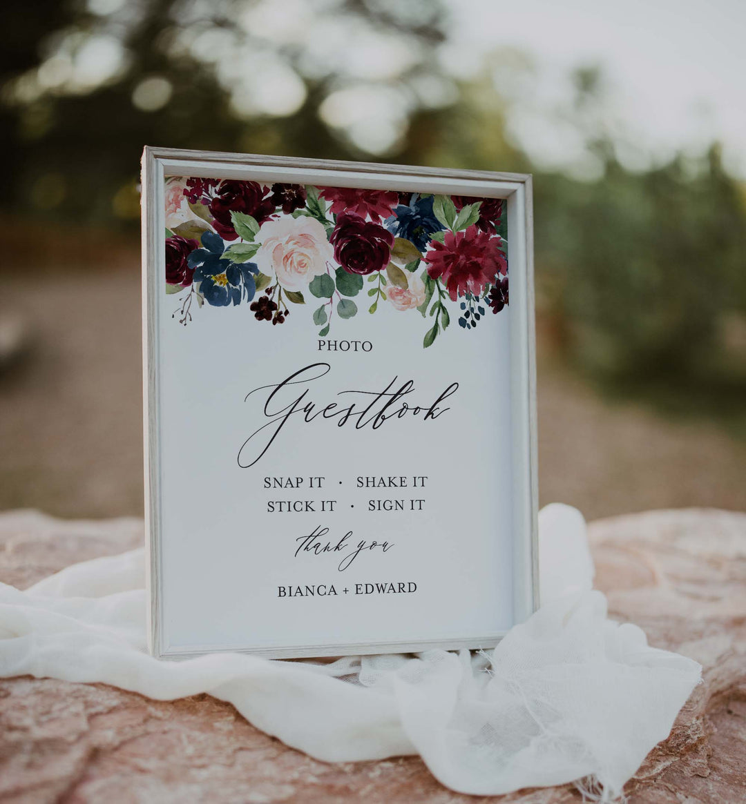 Burgundy Navy Wedding Photo Guestbook Sign Printable