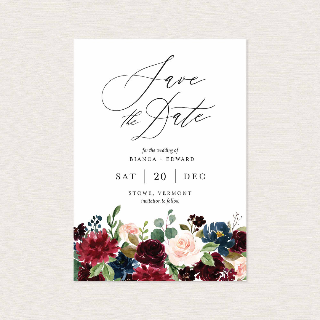 Burgundy Navy Wedding Save The Date Card Printable