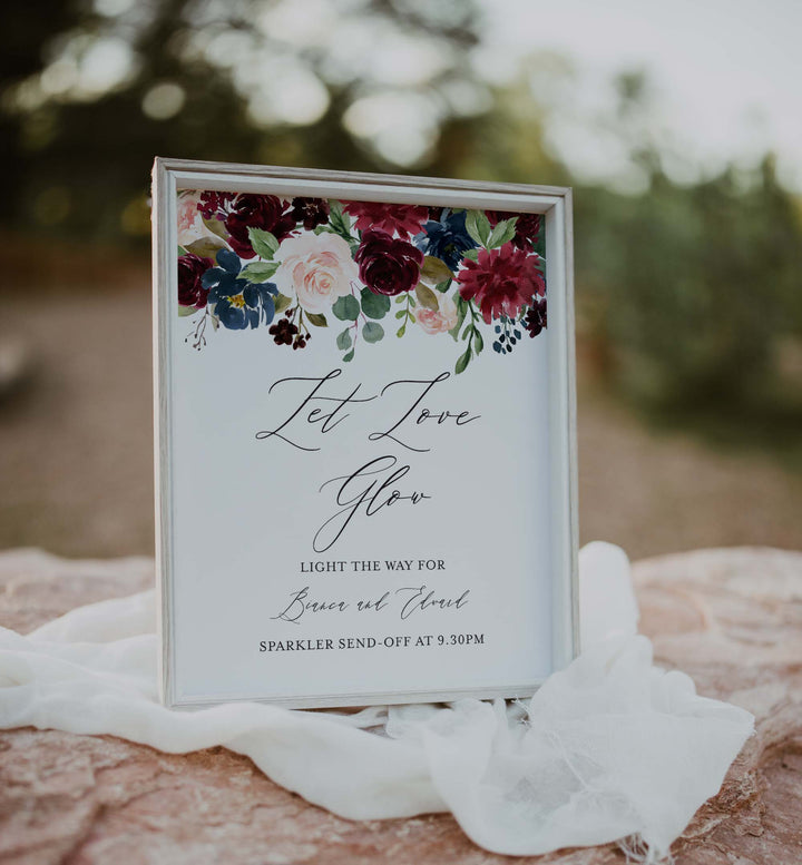 Burgundy Navy Wedding Sparkler Send Off Sign Printable