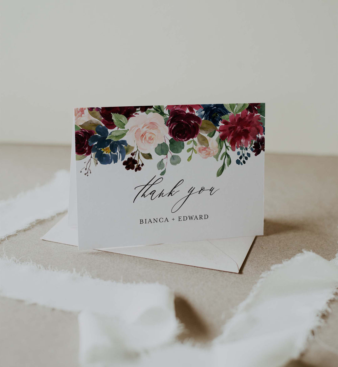 Burgundy Navy Wedding Thank You Card Printable