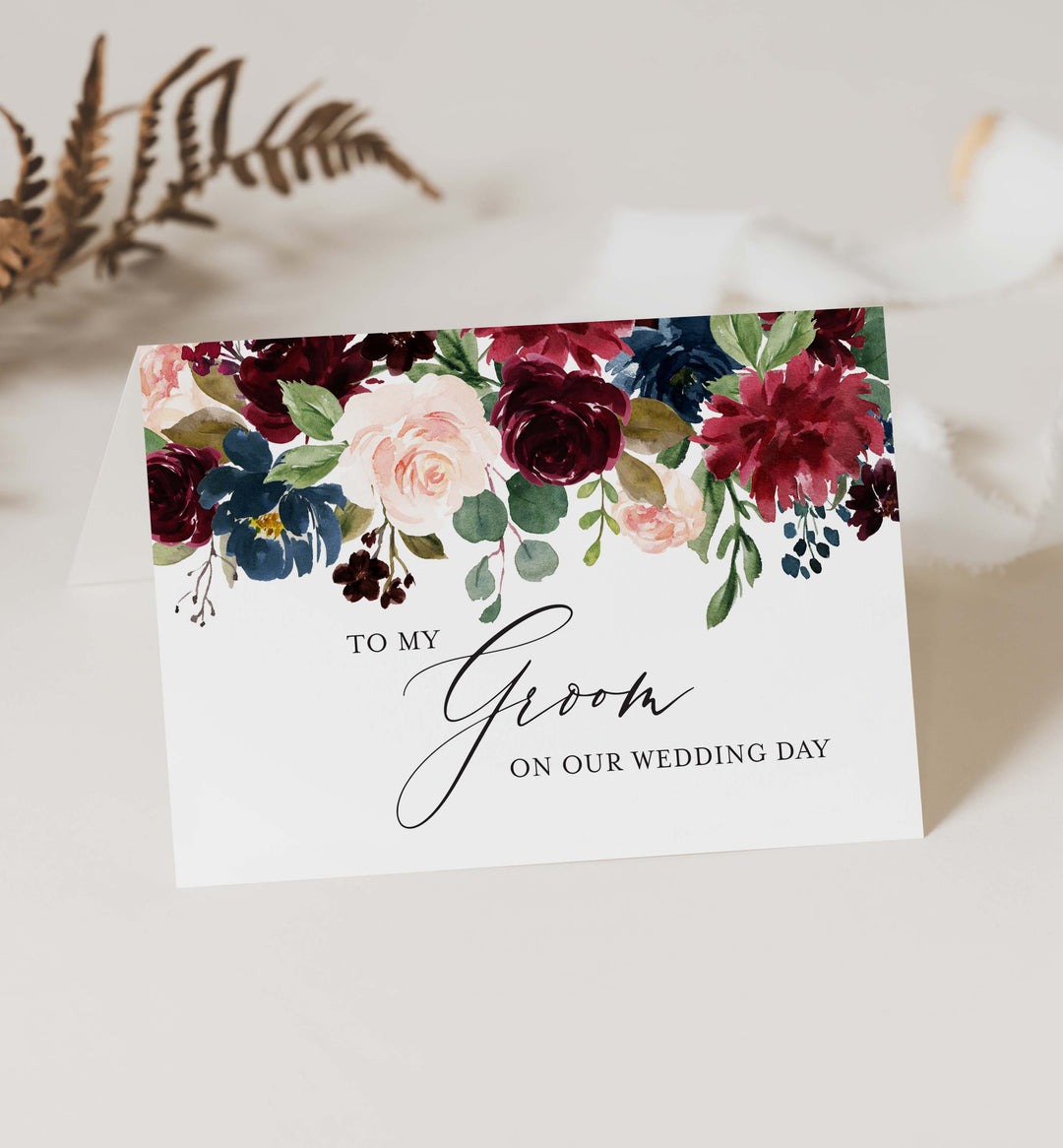 Burgundy Navy Wedding Day Card Printable
