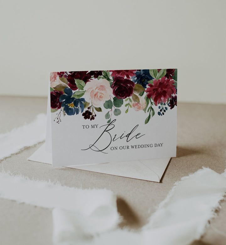 Burgundy Navy Wedding Day Card Printable