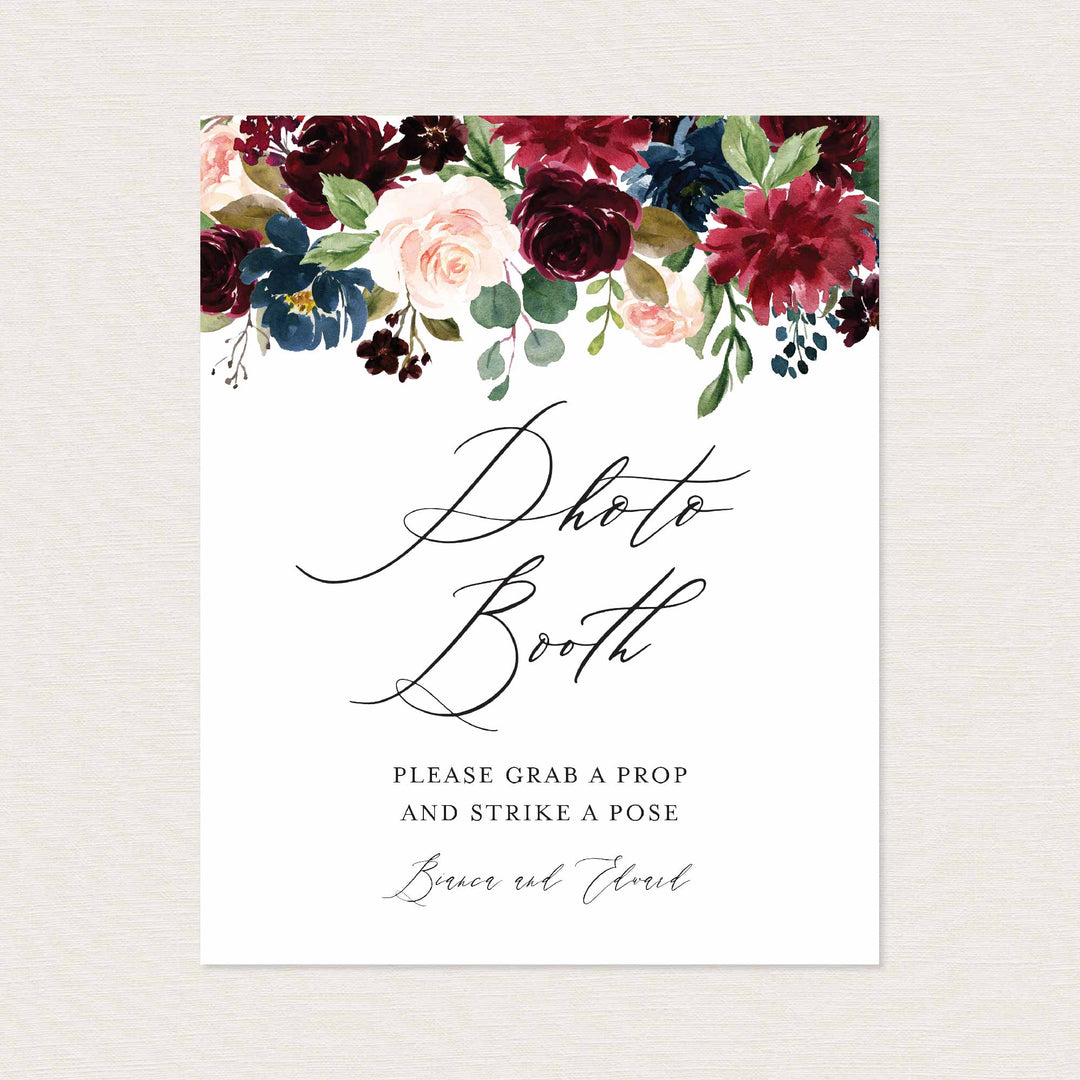 Burgundy Navy Wedding Photo Booth Sign Printable