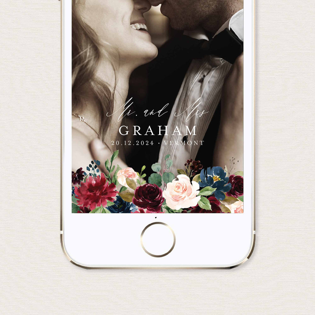 Burgundy Navy Wedding Snapchat Geofilter Printable