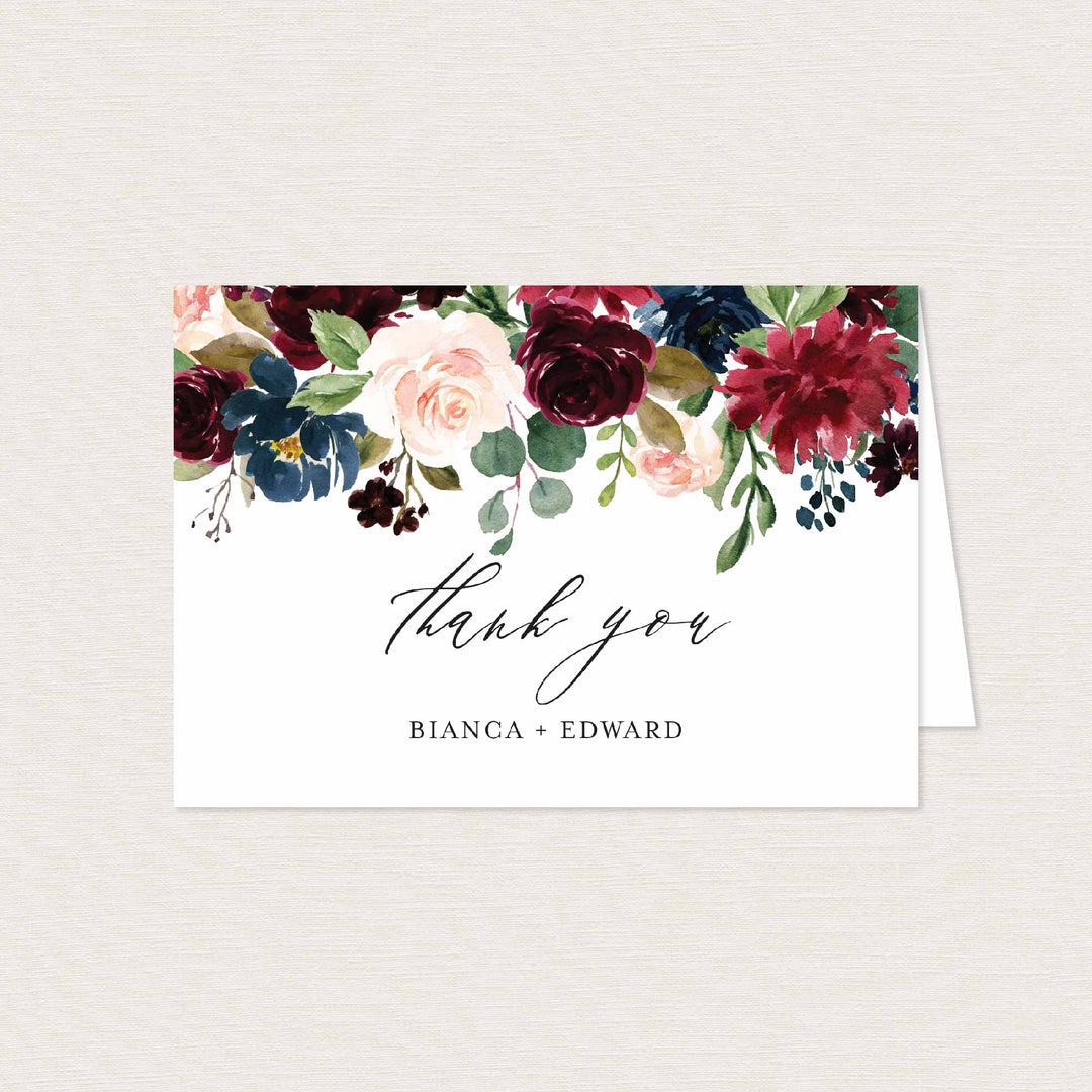 Burgundy Navy Wedding Thank You Card Printable