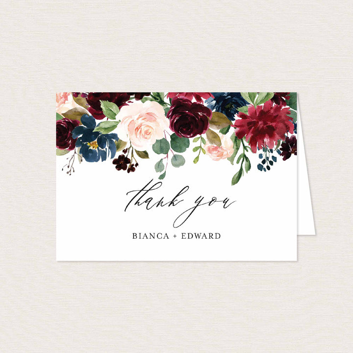 Burgundy Navy Wedding Thank You Card Printable