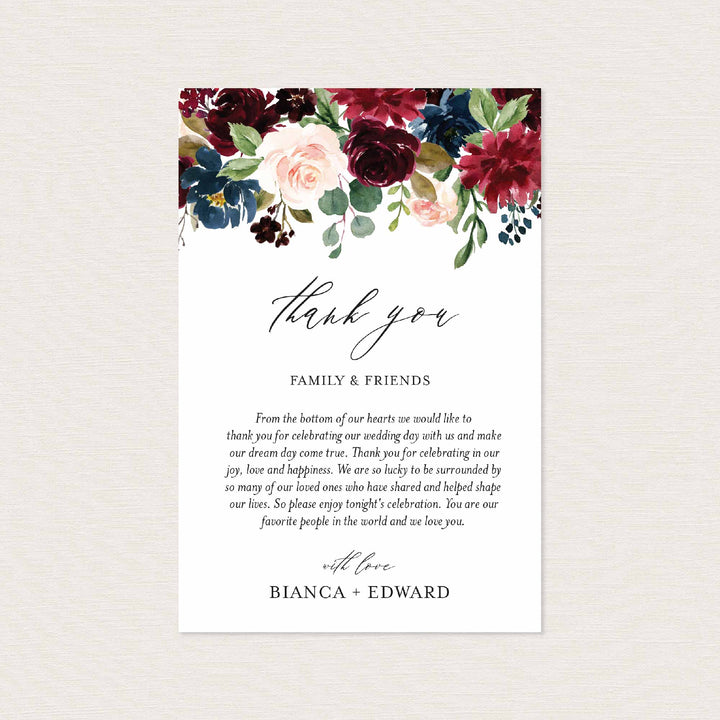 Burgundy Navy Wedding Thank You Note Printable