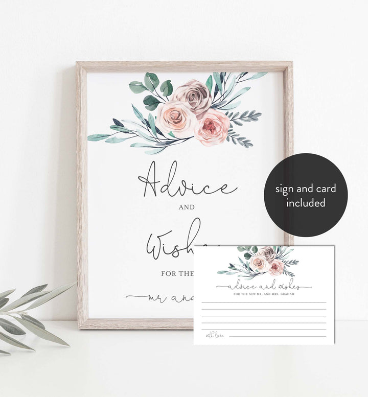 Boho Rose Wedding Advice and Wishes Printable