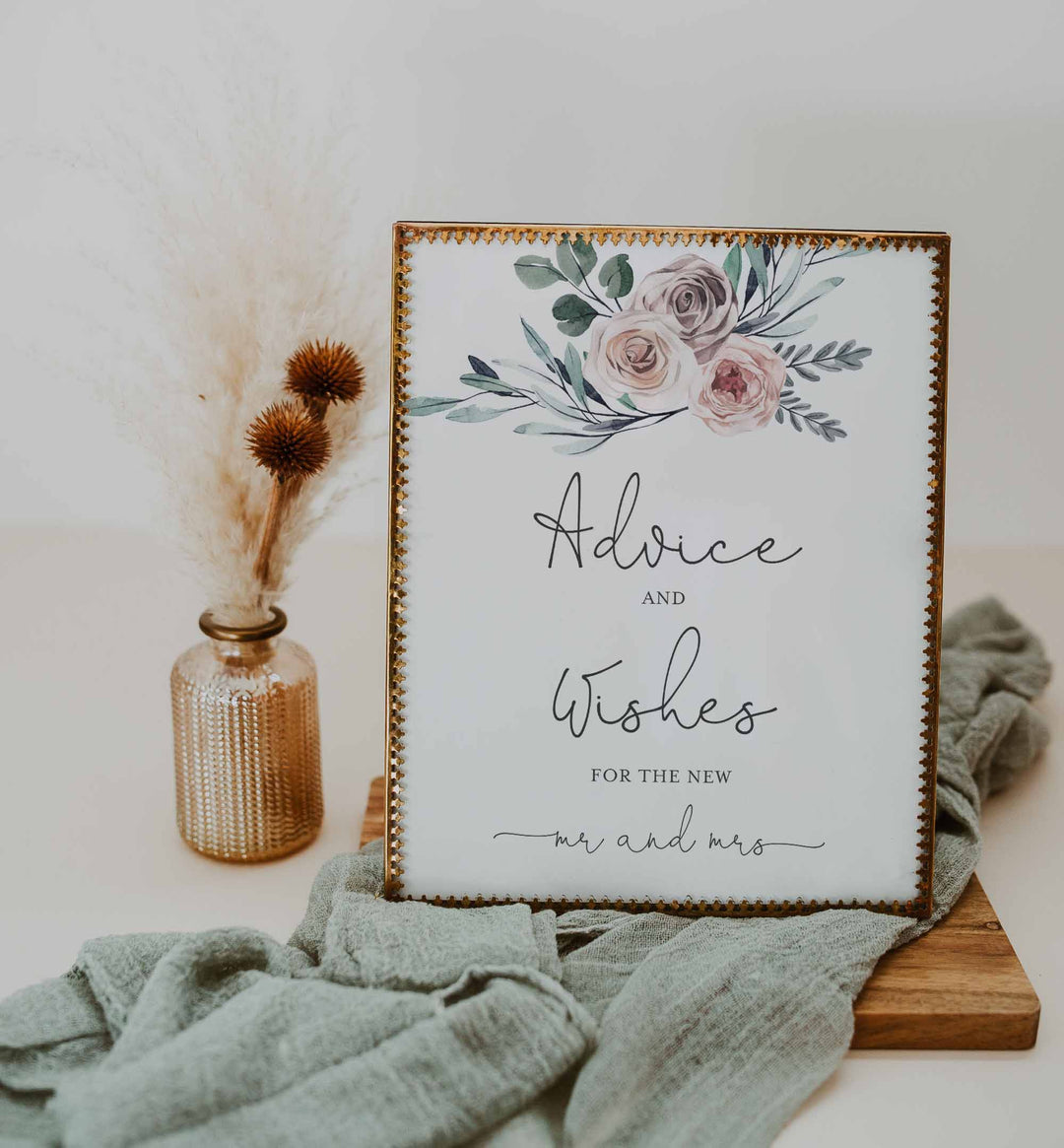 Boho Rose Wedding Advice and Wishes Printable