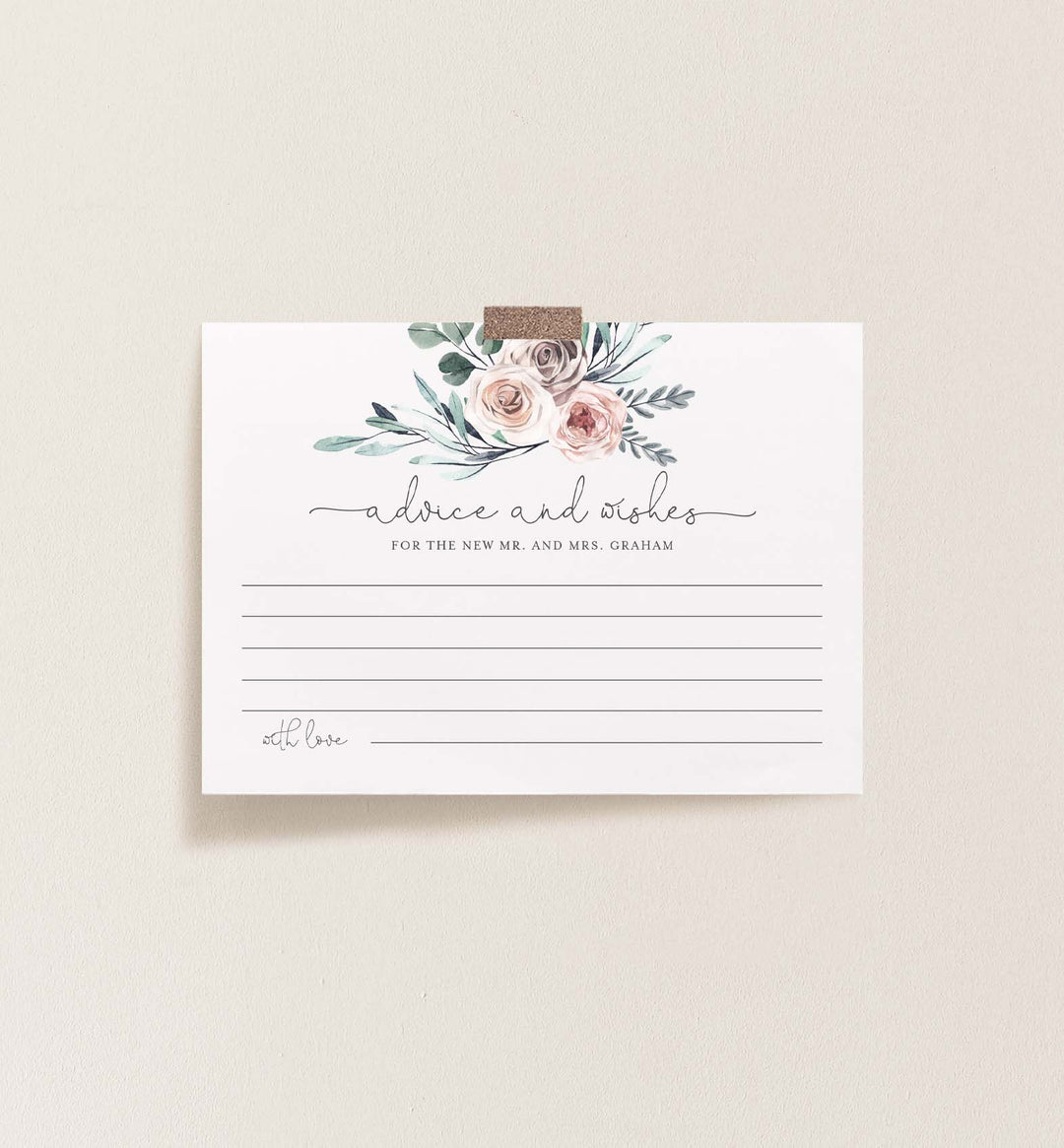 Boho Rose Wedding Advice and Wishes Printable