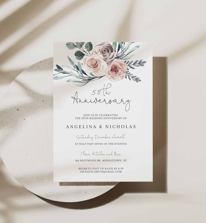 Boho Rose Wedding Anniversary Invitation Printable