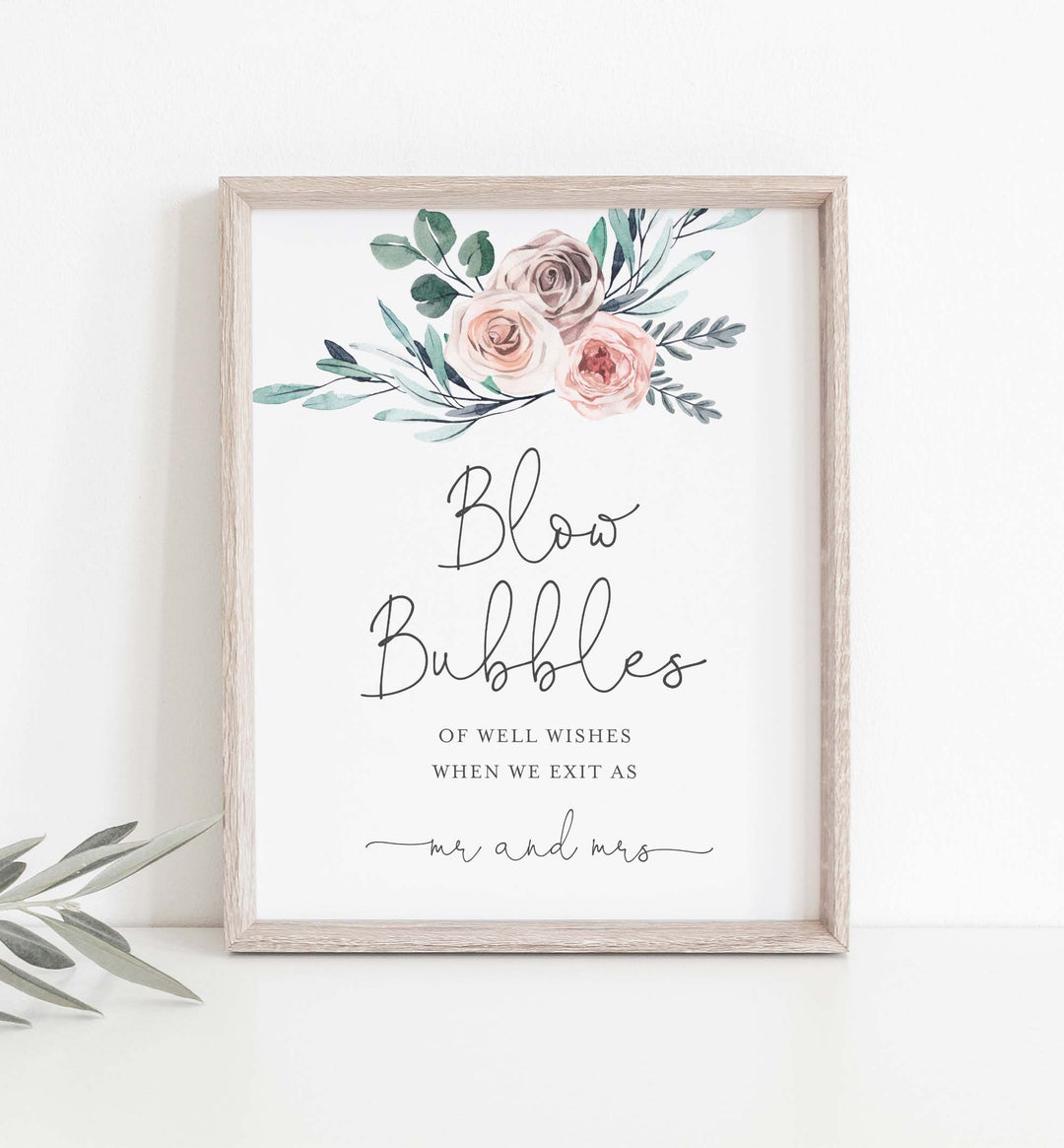 Boho Rose Wedding Blow Bubbles Sign Printable
