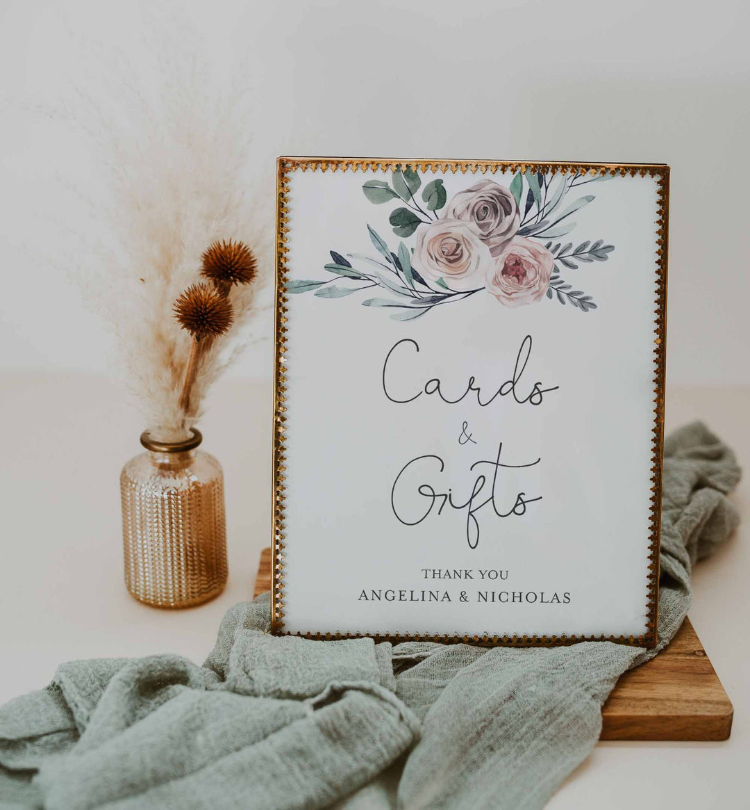 Boho Rose Wedding Cards and Gifts Sign Printable