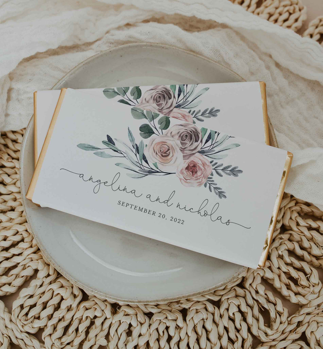 Boho Rose Wedding Chocolate Bar Wrapper Printable