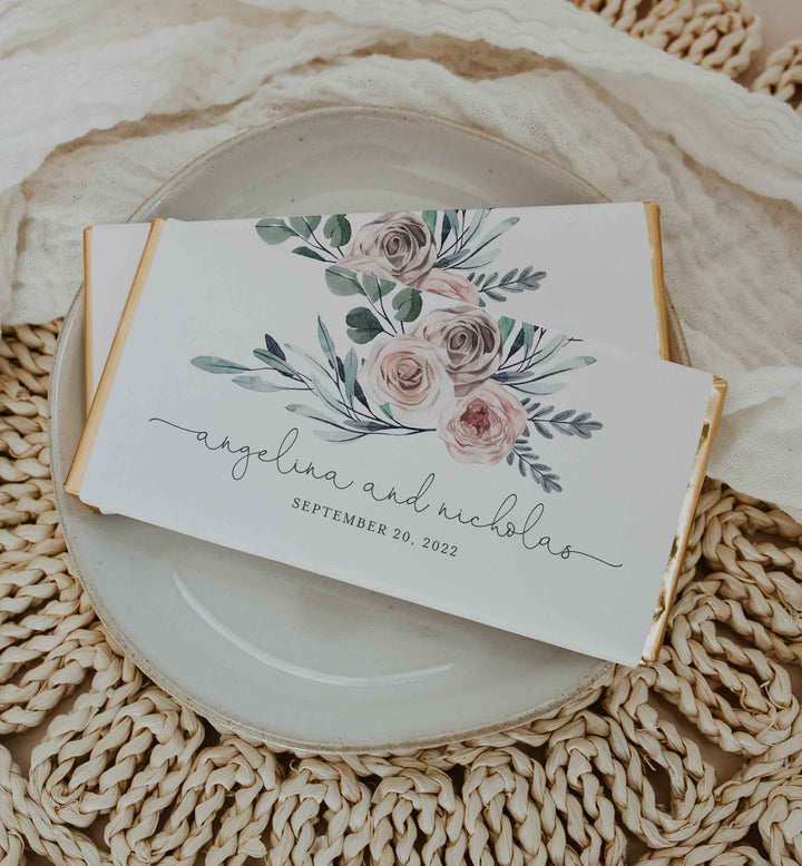 Boho Rose Wedding Chocolate Bar Wrapper Printable