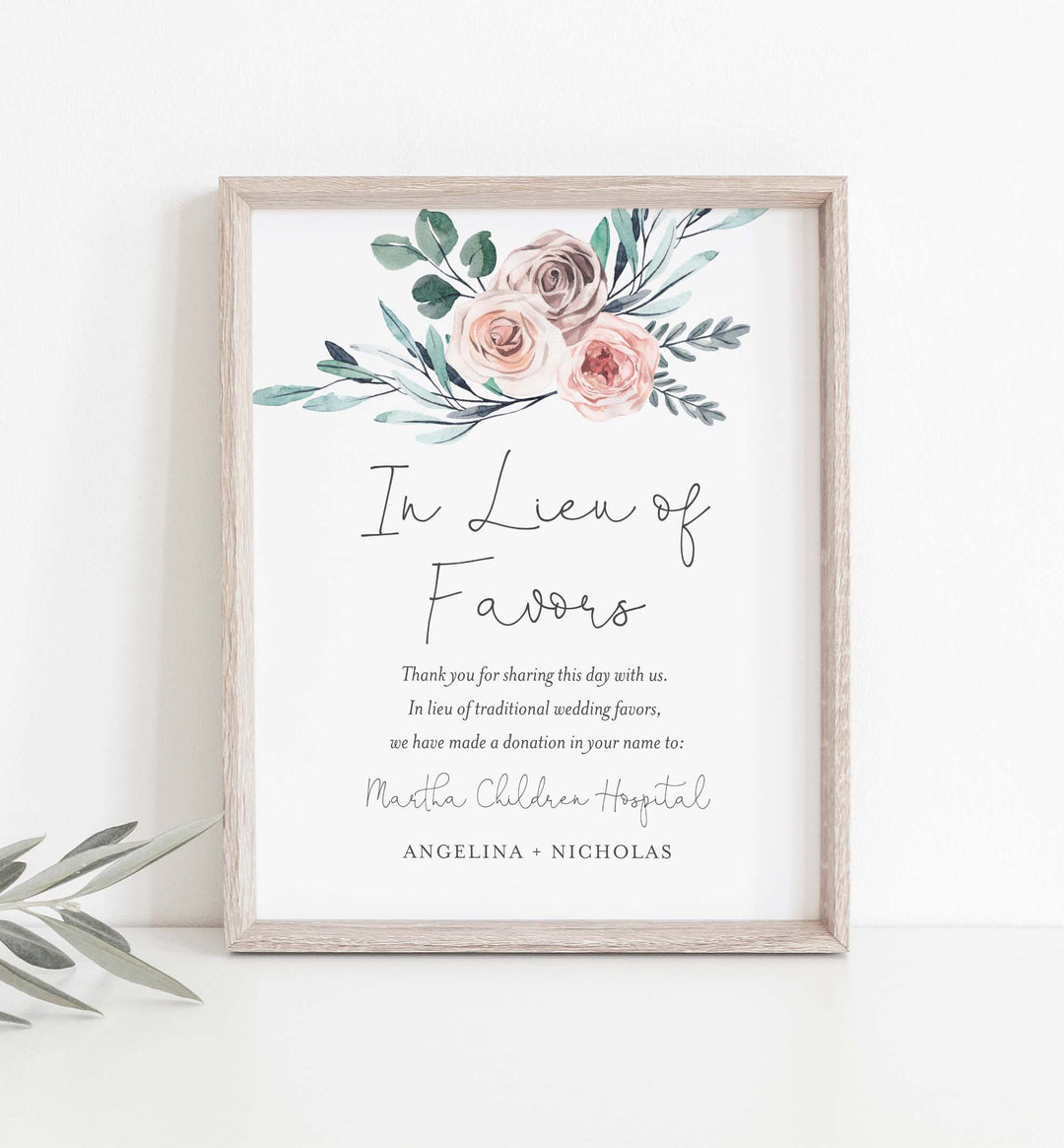 Boho Rose Wedding In Lieu Of Favours Sign Printable