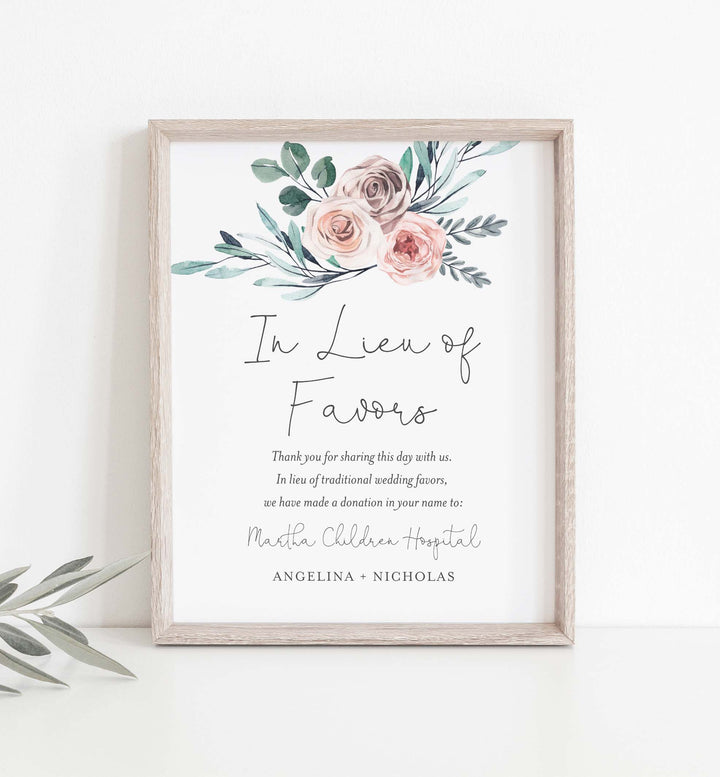 Boho Rose Wedding In Lieu Of Favours Sign Printable
