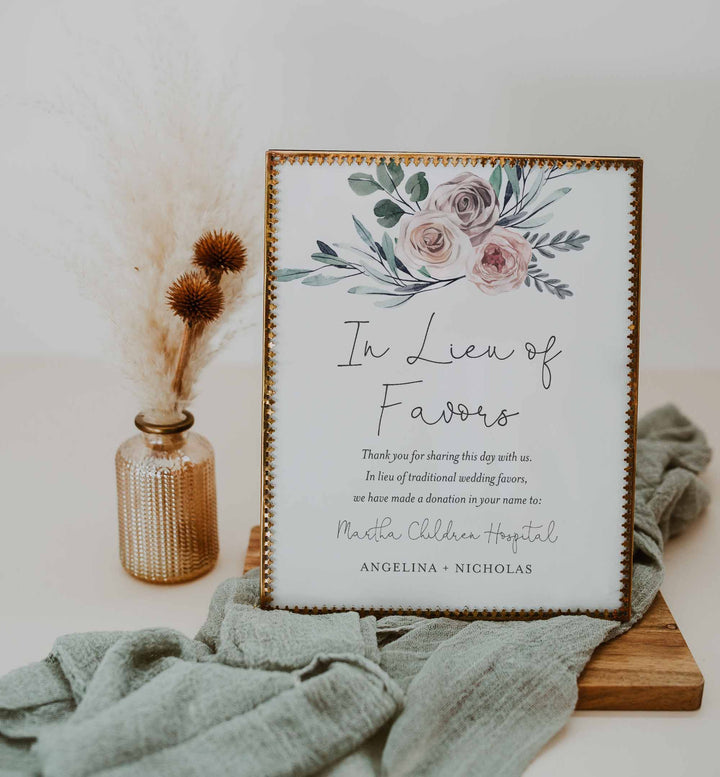 Boho Rose Wedding In Lieu Of Favours Sign Printable