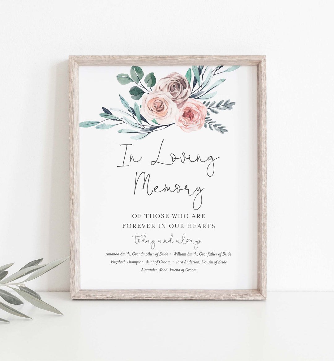 Boho Rose Wedding In Loving Memory Sign Printable