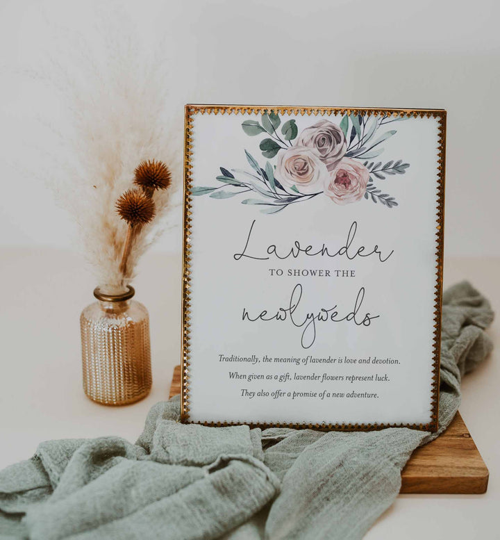 Boho Rose Wedding Lavender Toss Sign Printable