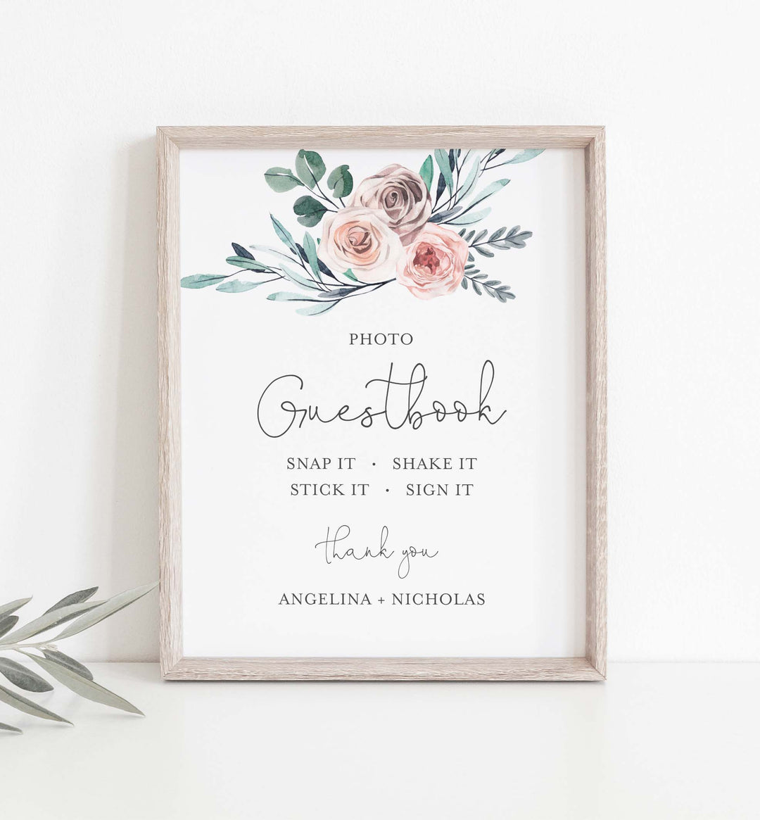 Boho Rose Wedding Photo Guestbook Sign Printable