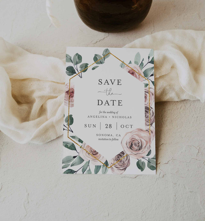 Boho Rose Wedding Save The Date Card Printable