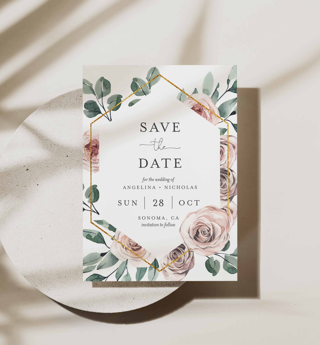 Boho Rose Wedding Save The Date Card Printable