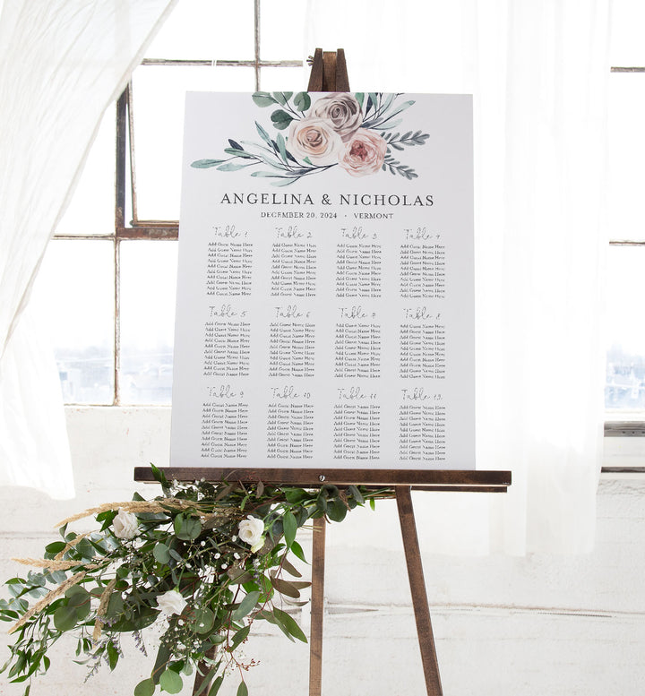 Boho Rose Wedding Seating Chart Sign Printable
