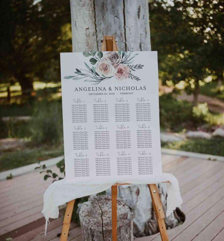 Boho Rose Wedding Seating Chart Sign Printable