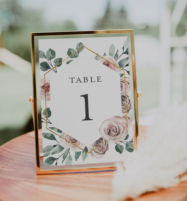 Boho Rose Wedding Table Number Printable