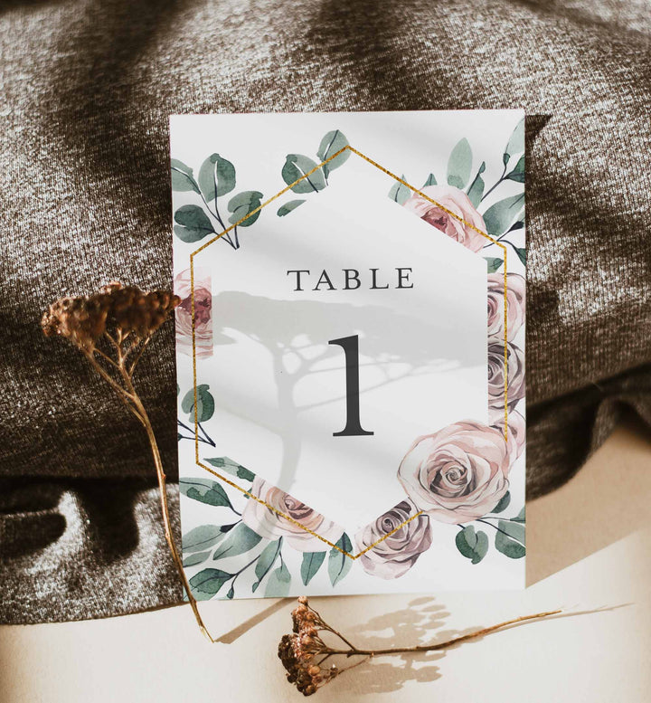 Boho Rose Wedding Table Number Printable