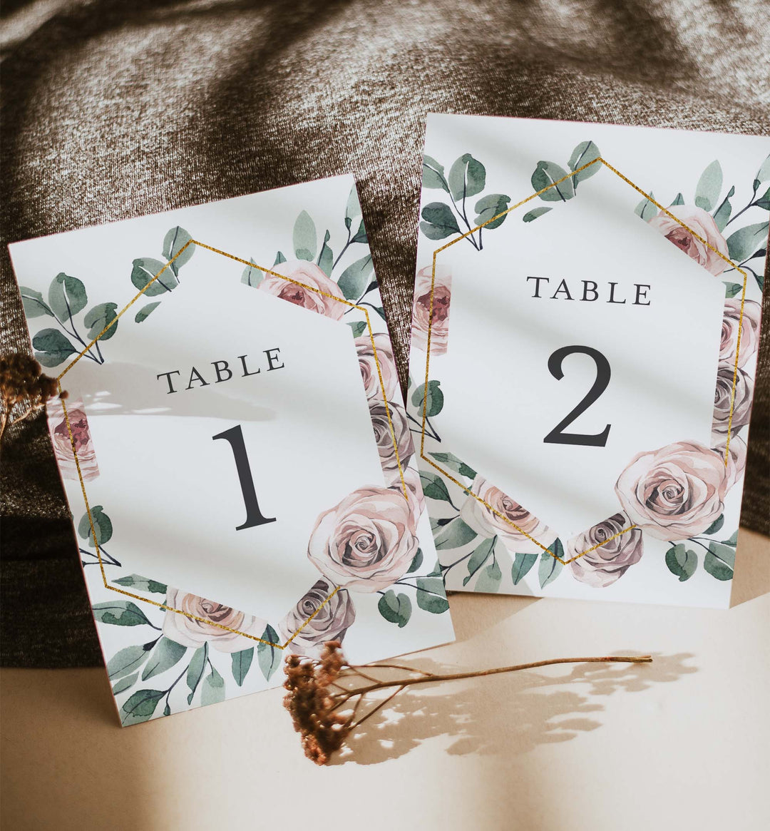 Boho Rose Wedding Table Number Printable