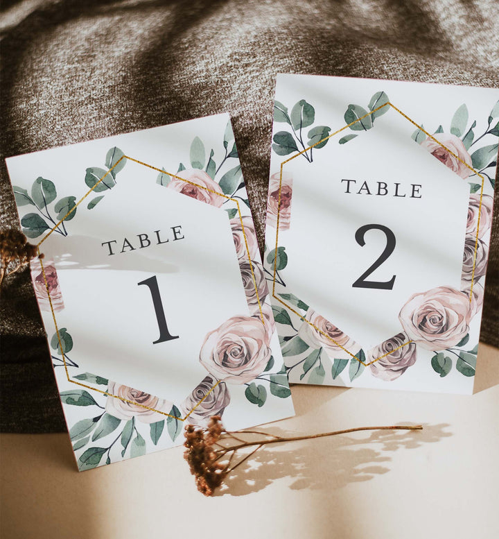 Boho Rose Wedding Table Number Printable