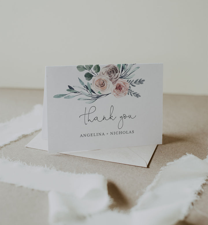 Boho Rose Wedding Thank You Card Printable