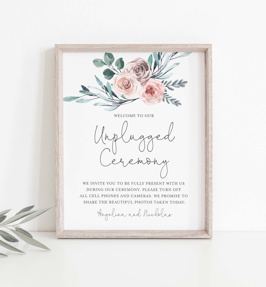 Boho Rose Wedding Unplugged Ceremony Sign Printable