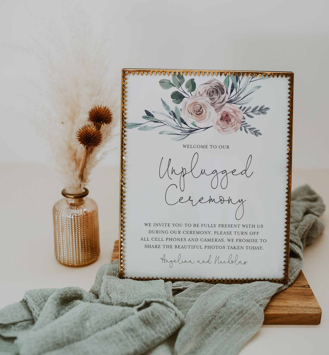 Boho Rose Wedding Unplugged Ceremony Sign Printable