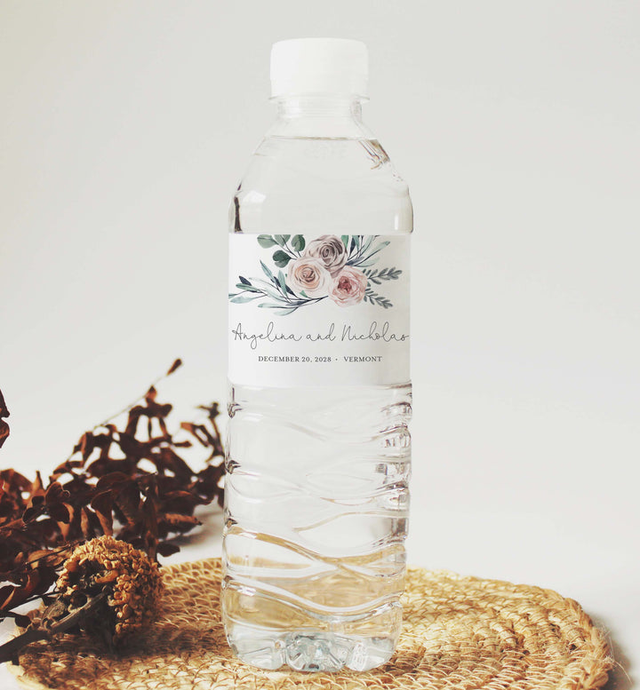Boho Rose Wedding Water Bottle Label Printable