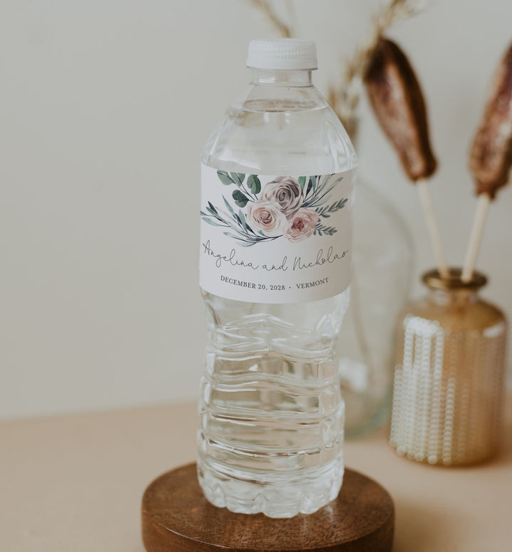 Boho Rose Wedding Water Bottle Label Printable