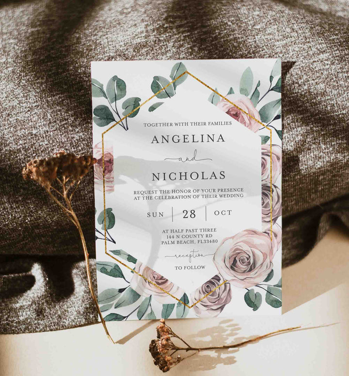 Boho Rose Wedding Invitation Printable