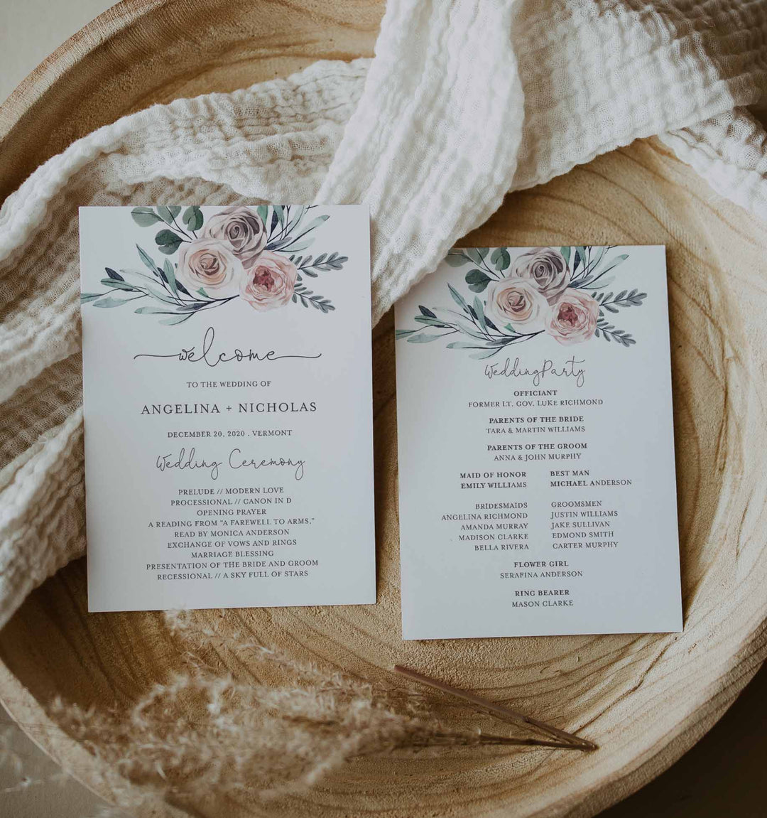 Boho Rose Fan Wedding Program Printable