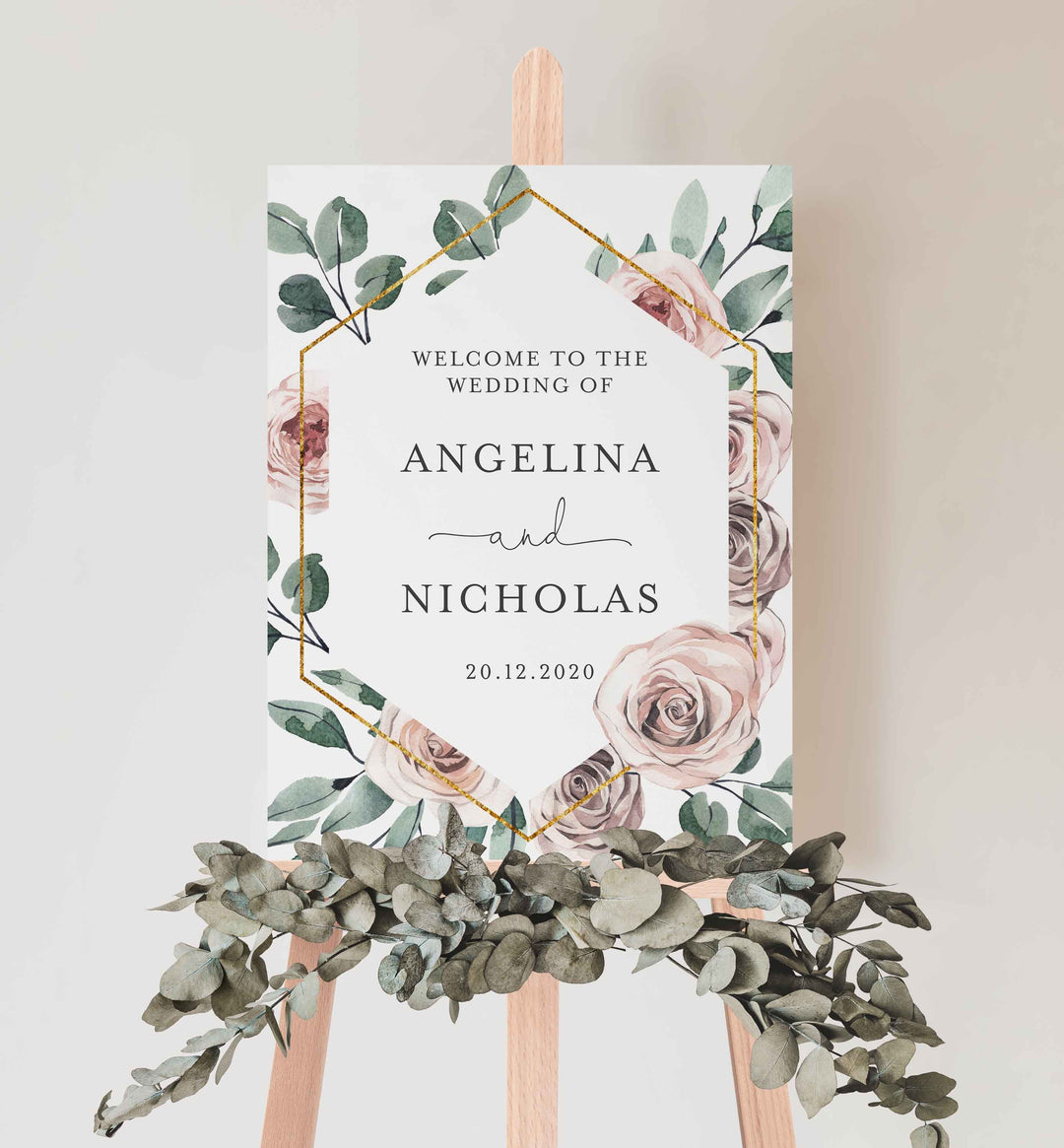 Boho Rose Wedding Welcome Sign Printable