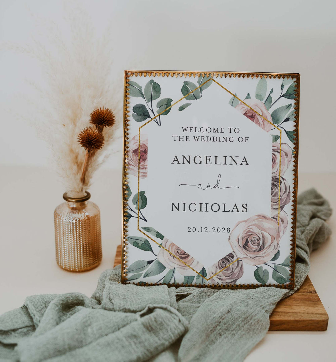 Boho Rose Wedding Welcome Sign Printable