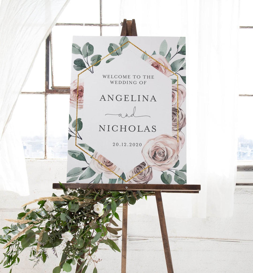 Boho Rose Wedding Welcome Sign Printable