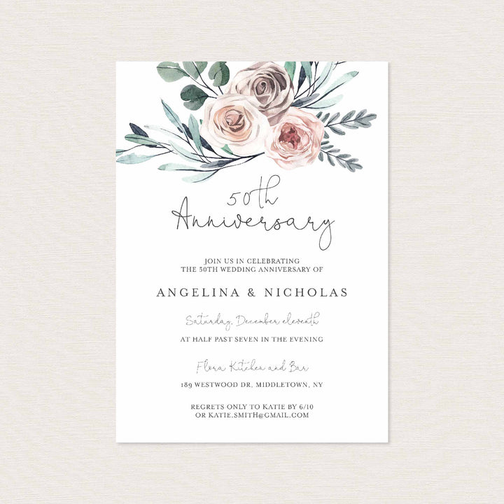 Boho Rose Wedding Anniversary Invitation Printable