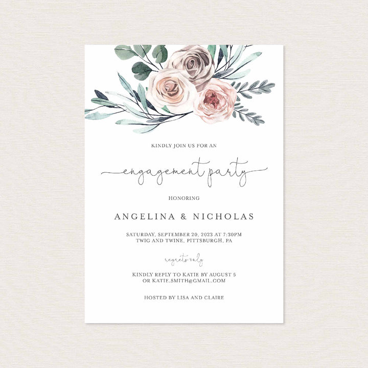 Boho Rose Engagement Invitation Printable