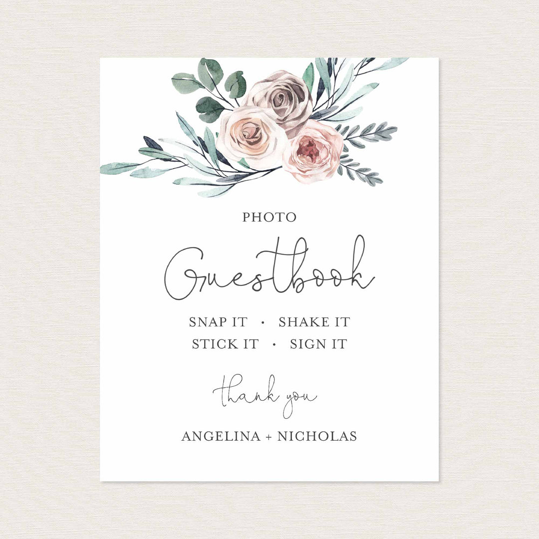 Boho Rose Wedding Photo Guestbook Sign Printable