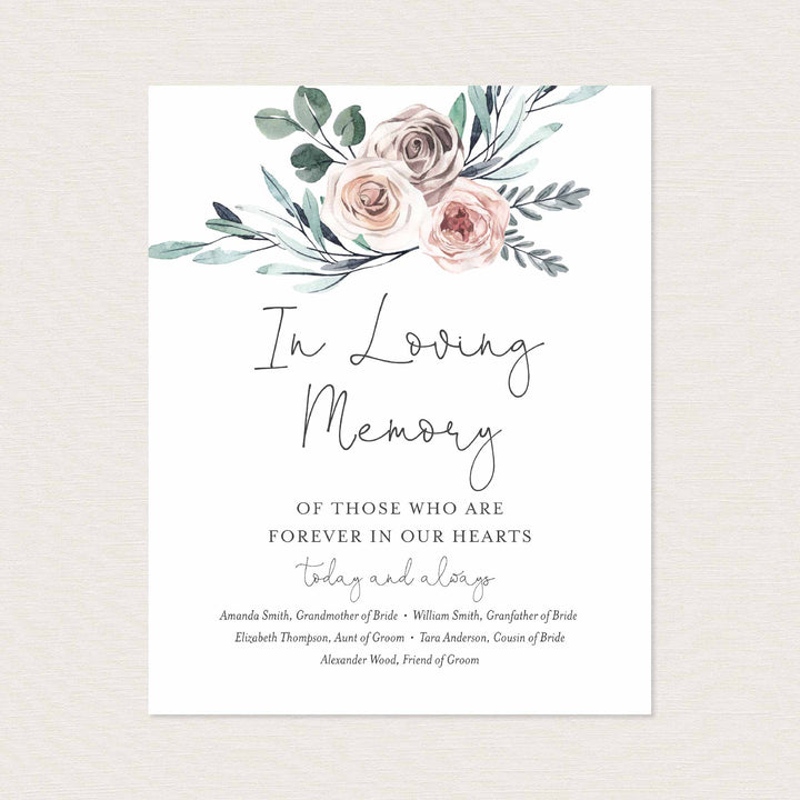 Boho Rose Wedding In Loving Memory Sign Printable